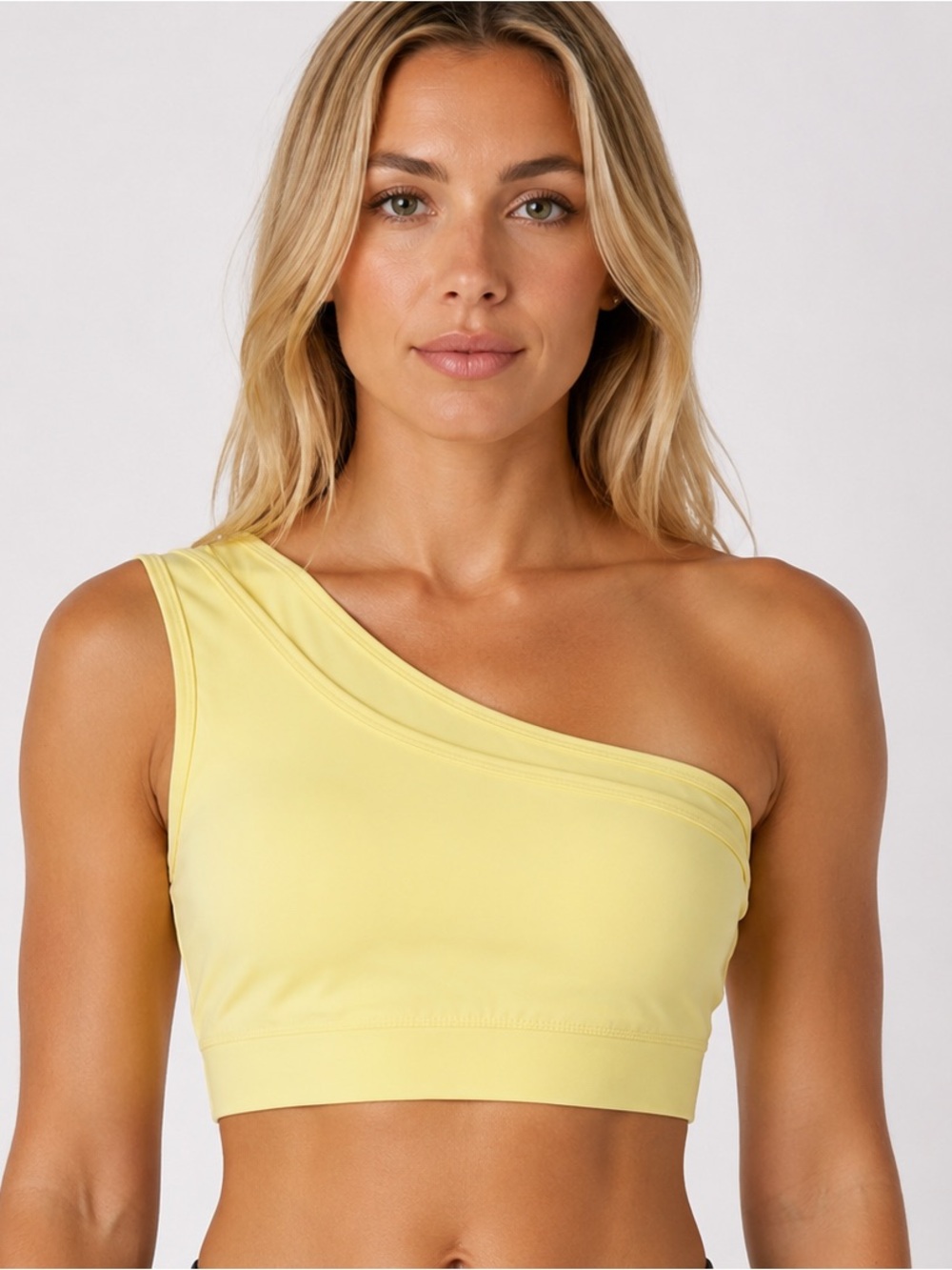 4 FOURLAPS Solo Bra One-Shoulder Sports Bra Banana Yellow Size Large NWT